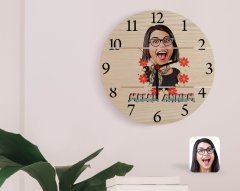 Kişiye Özel Melek Annem Karikatürlü Otantik Ahşap Palet Saat