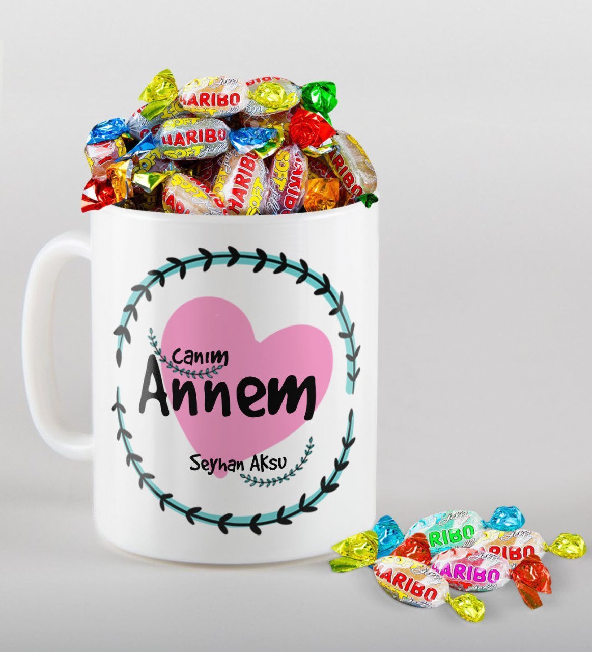 Kişiye Özel Canım Annem Tasarımlı Beyaz Kupa ve Haribo Şeker Hediye Seti-10