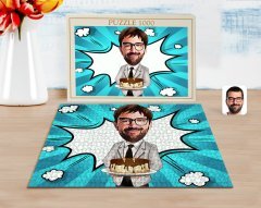 Kişiye Özel Erkek Doğum Günü Karikatürlü 1000 Parça Profesyonel Puzzle-4