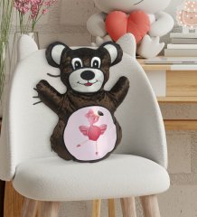 BK Gift Flamingo Tasarımlı Kahverengi Ayıcık Yastık-1