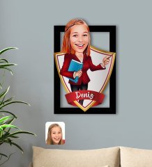 Kişiye Özel İsimli Kadın Öğretmen Karikatürlü 3D Ahşap Tablo-3