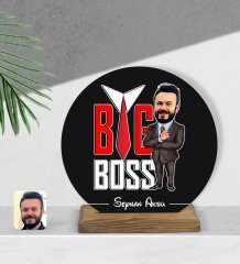 Kişiye Özel Erkek Big Boss Karikatürlü Yuvarlak Ahşap Biblo-4
