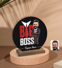 Kişiye Özel Erkek Big Boss Karikatürlü Yuvarlak Ahşap Biblo-4