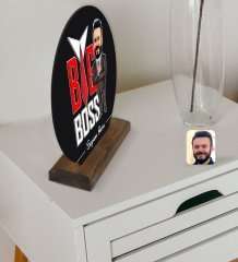 Kişiye Özel Erkek Big Boss Karikatürlü Yuvarlak Ahşap Biblo-4