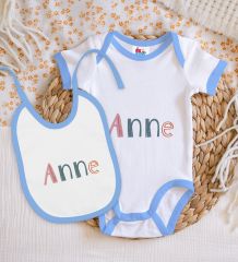 BK Kids Anne Tasarımlı Mavi Bebek Body Zıbın ve Mama Önlüğü Hediye Seti-1