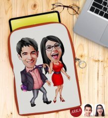 Kişiye Özel Sevgililer Karikatürlü Taşınabilir Koruyucu Tablet Kılıfı & Organizer Çanta - Turuncu-4