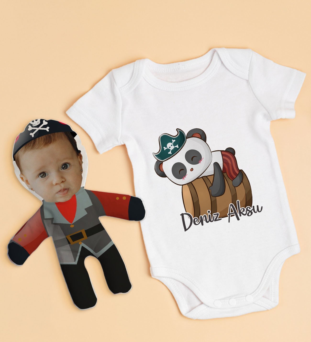 BK Kids Kişiye Özel Fotoğraflı Bebek Yastık ve Bebek Body Zıbın Hediye Seti - Model 34