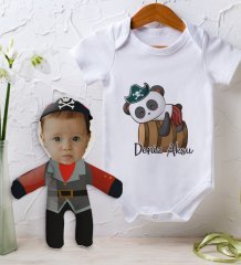 BK Kids Kişiye Özel Fotoğraflı Bebek Yastık ve Bebek Body Zıbın Hediye Seti - Model 34