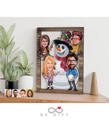 BK Gift Kişiye Özel Yeni Yıl 4'lü Aile Karikatürlü 3D Ahşap Tablo-2