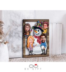 BK Gift Kişiye Özel Yeni Yıl 4'lü Aile Karikatürlü 3D Ahşap Tablo-2