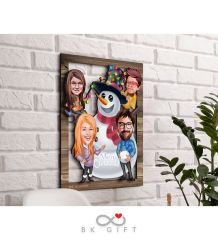 BK Gift Kişiye Özel Yeni Yıl 4'lü Aile Karikatürlü 3D Ahşap Tablo-2