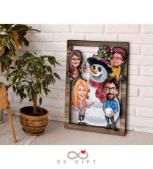 BK Gift Kişiye Özel Yeni Yıl 4'lü Aile Karikatürlü 3D Ahşap Tablo-2