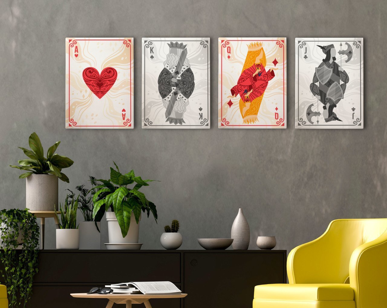 BK Home İskambil Tasarımlı 4'lü Kanvas Tablo 30x50cm-5