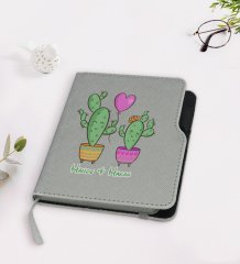 Kişiye Özel Kaktüs Tasarımlı Gri Termo Deri Defter-12