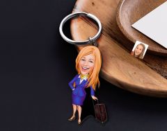 BK Gift Kişiye Özel Hostes Karikatürlü Ahşap Anahtarlık-2 Sevgiliye Hediye, Arkadaşa Hediye, Doğum Günü Hediyesi