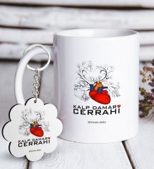 Kişiye Özel Mesleki Kalp Damar Cerrahi Beyaz Kupa ve Anahtarlık Hediye Seti-4