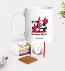 Kişiye Özel Öğretmenler Gününüz Kutlu Olsun Beyaz Kupa ve Çikolata Hediye Seti-1