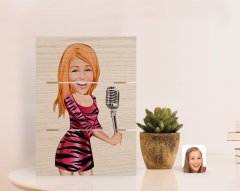 Kişiye Özel Şarkı Söyleyen Kız Karikatürlü Otantik Masaüstü Ahşap Palet Çerçeve-2