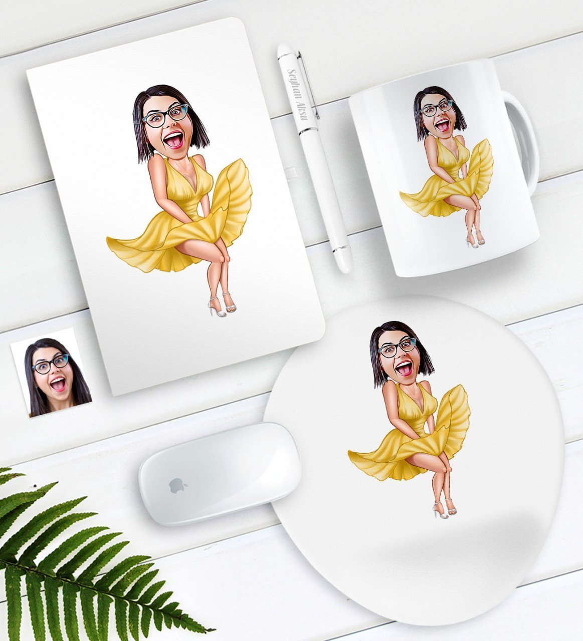 Kişiye Özel Marilyn Monroe Karikatürlü Defter Kalem Kupa Mouse Pad Seti