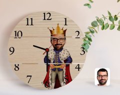 Kişiye Özel Kral Karikatürlü Otantik Ahşap Palet Saat-1