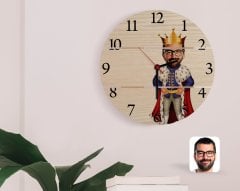 Kişiye Özel Kral Karikatürlü Otantik Ahşap Palet Saat-1