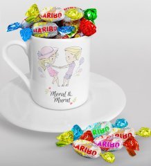 Kişiye Özel Sevgililer Günü Türk Kahvesi Fincanı ve Haribo Şeker Hediye Seti-62