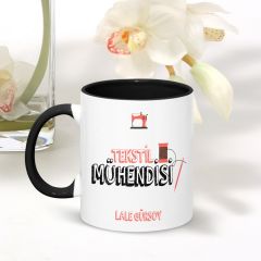 Kişiye Özel Mesleki Tekstil Mühendisi Siyah Kupa Bardak - 002