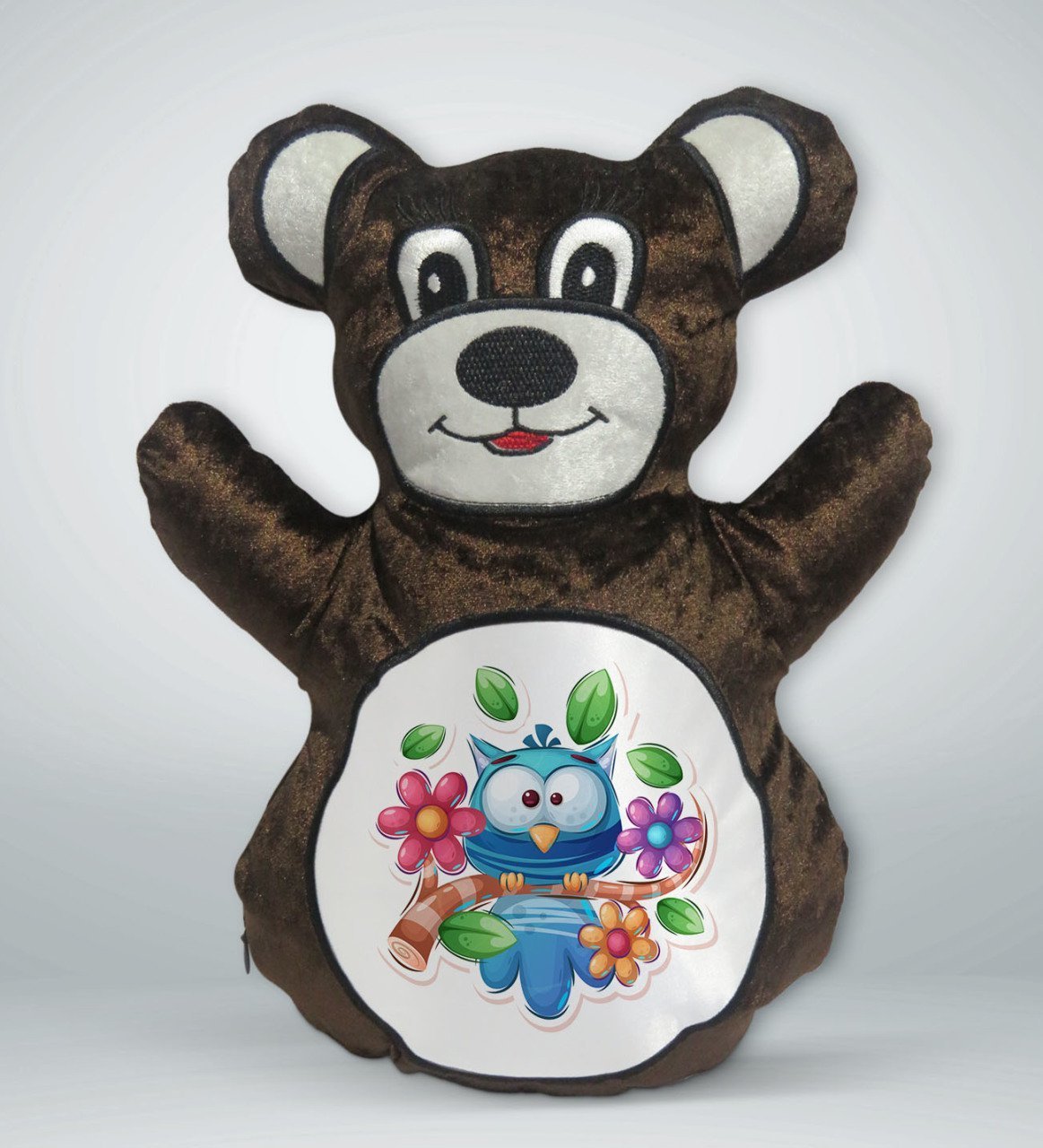 BK Gift Baykuş Tasarımlı Kahverengi Ayıcık Yastık-1