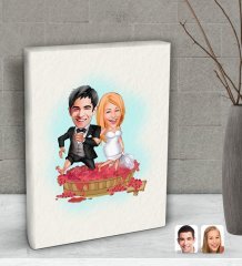 Kişiye Özel Evleniyoruz Karikatürlü Dekoratif Mini Kanvas Tablo 15x20cm-10