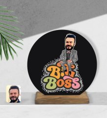 Kişiye Özel Erkek Big Boss Karikatürlü Yuvarlak Ahşap Biblo-3
