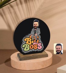 Kişiye Özel Erkek Big Boss Karikatürlü Yuvarlak Ahşap Biblo-3