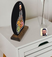 Kişiye Özel Erkek Big Boss Karikatürlü Yuvarlak Ahşap Biblo-3