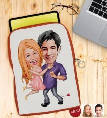 Kişiye Özel Sevgililer Karikatürlü Taşınabilir Koruyucu Tablet Kılıfı & Organizer Çanta - Turuncu-3
