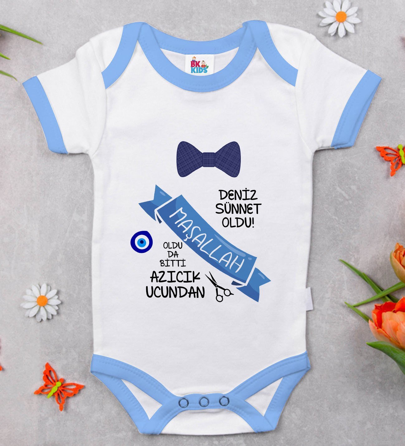 BK Kids Kişiye Özel Mavi Bebek Body Zıbın - Model 99