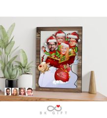 BK Gift Kişiye Özel Yeni Yıl 4'lü Aile Karikatürlü 3D Ahşap Tablo-1