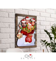 BK Gift Kişiye Özel Yeni Yıl 4'lü Aile Karikatürlü 3D Ahşap Tablo-1