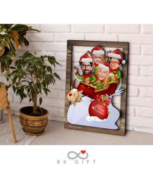 BK Gift Kişiye Özel Yeni Yıl 4'lü Aile Karikatürlü 3D Ahşap Tablo-1