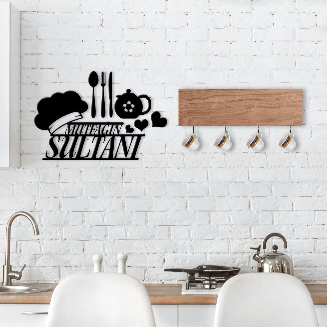 BK Home Doğal Ahşap Dekoratif Fincan Askılığı ve Mutfak Duvar Süsü-8
