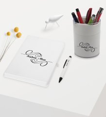 BK Gift Kişiye Özel İsimli Beyaz Defter Kalem ve Kalemlik Hediye Seti - Model 3