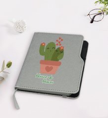Kişiye Özel Kaktüs Tasarımlı Gri Termo Deri Defter-11
