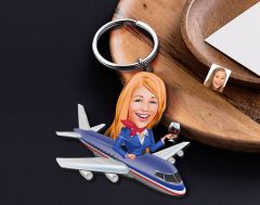 BK Gift Kişiye Özel Hostes Karikatürlü Ahşap Anahtarlık-1 Sevgiliye Hediye, Arkadaşa Hediye, Doğum Günü Hediyesi