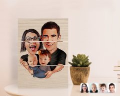 Kişiye Özel Aile Karikatürlü Otantik Masaüstü Ahşap Palet Çerçeve-4