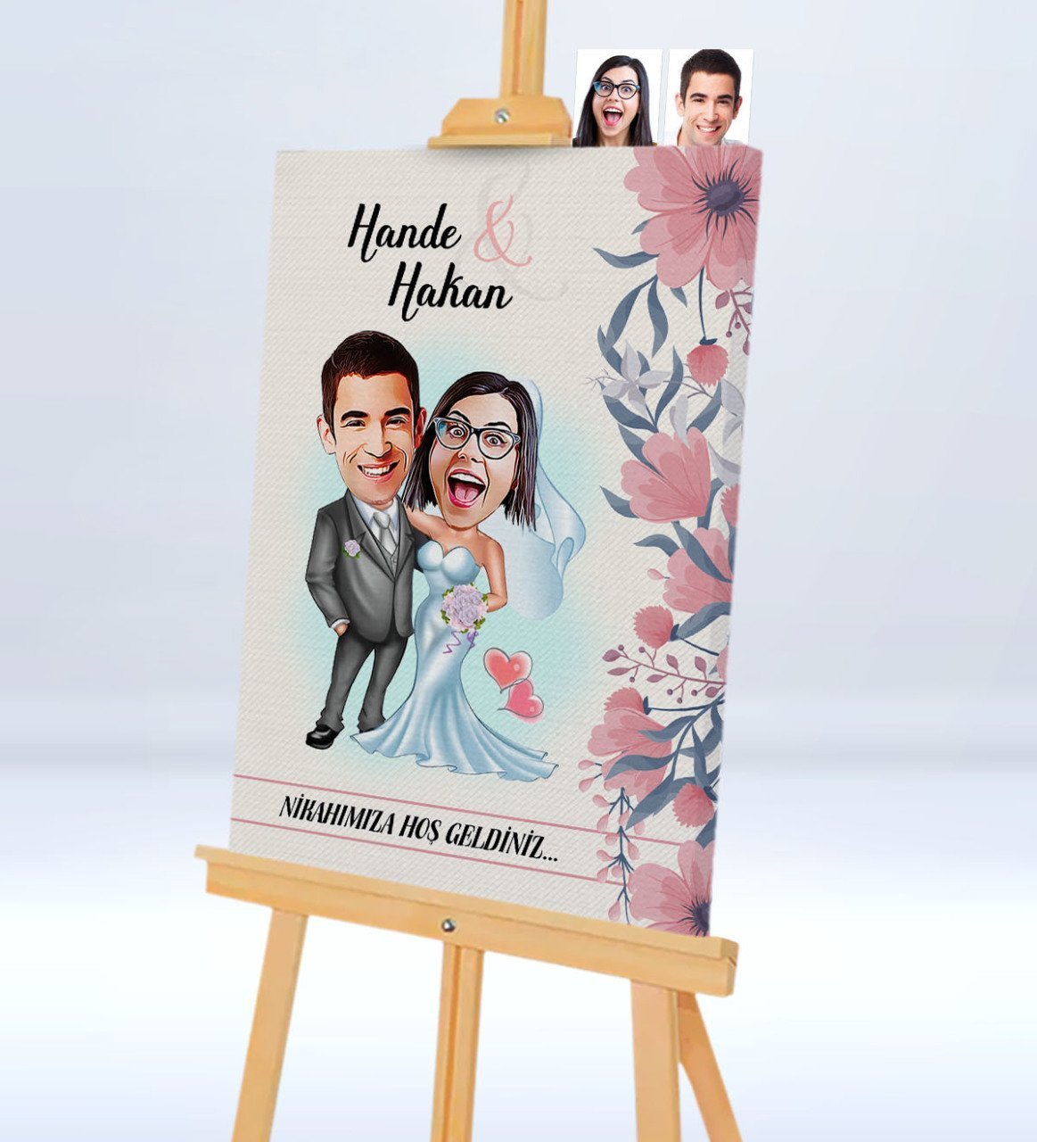 Kişiye Özel Nikahımıza Hoş Geldiniz Şovaleli Karikatür Kanvas Tablo - 2