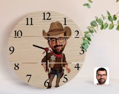 Kişiye Özel Kovboy Karikatürlü Otantik Ahşap Palet Saat-1