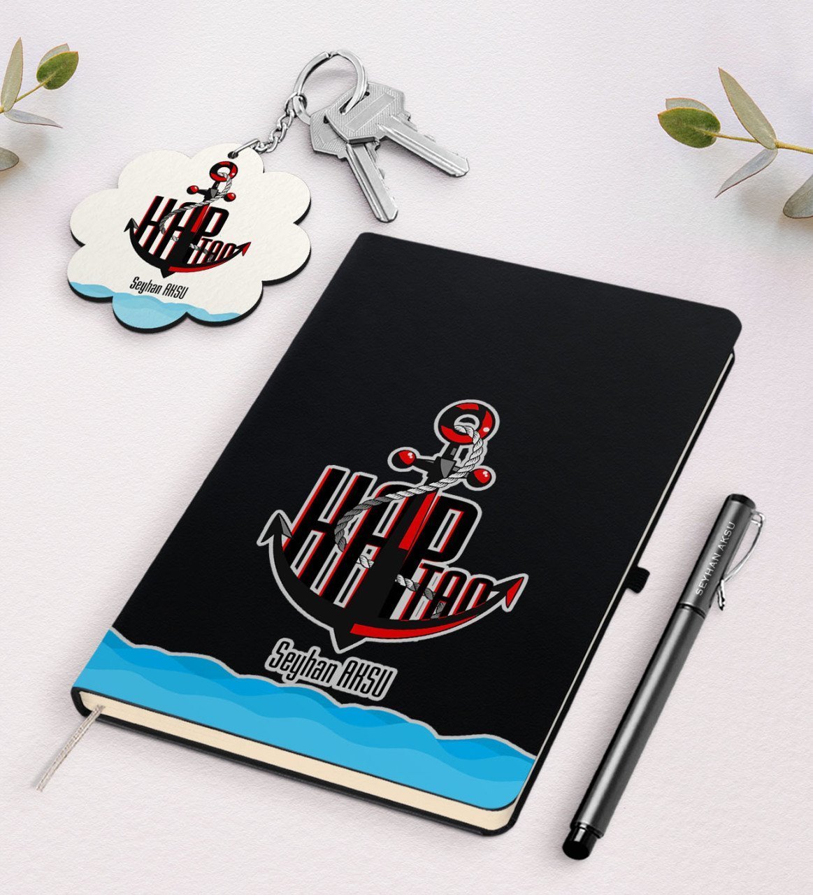 Kişiye Özel Kaptan Siyah Defter Kalem Ve Anahtarlık Hediye Seti-5