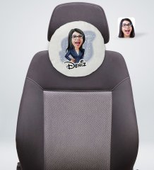 Kişiye Özel İsimli Kadın Patron Karikatürlü Yuvarlak Araç Koltuk Yastığı-4