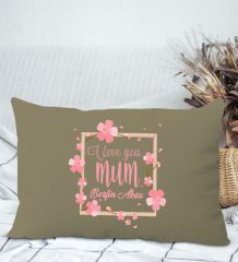 BK Gift Kişiye Özel İsimli Anneler Günü Tasarımlı Premium Kumaş Haki Dikdörtgen Kırlent Yastık, Anneler Günü Hediyesi, Ev Dekorasyonu-7