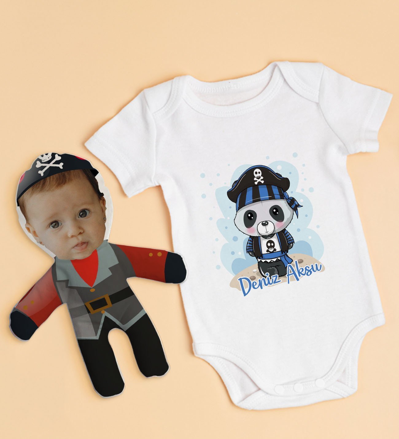BK Kids Kişiye Özel Fotoğraflı Bebek Yastık ve Bebek Body Zıbın Hediye Seti - Model 32