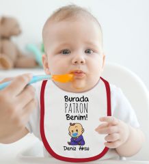 BK Kids Kişiye Özel Burada Patron Benim Tasarımlı Kırmızı Bebek Mama Önlüğü-1