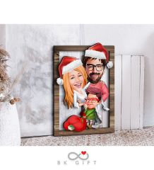 BK Gift Kişiye Özel Yeni Yıl 3'lü Aile Karikatürlü 3D Ahşap Tablo